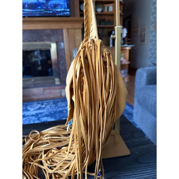 Artisan Made Genuine Suede Leather Beaded Fringe Crossbody - Picture 5 of 7